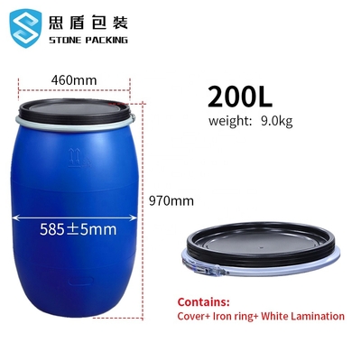 Hóa chất màu xanh hình trụ 200l 55 Gallon Trống nhựa 585 * 970mm 9kg