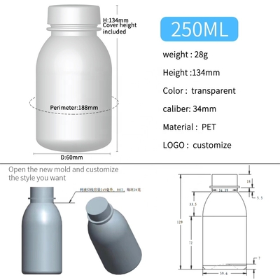 Sản phẩm gia dụng Chai nhựa PET trong suốt 34mm 250ml 28g