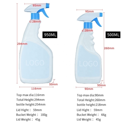 Chất tẩy rửa Chất tẩy rửa Chai xịt nhựa PE có vòi 950ml 500ml